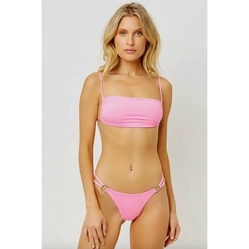 Frankies Bikinis Kailyn String Bandeau Bikini Top - Pink Punch - Large